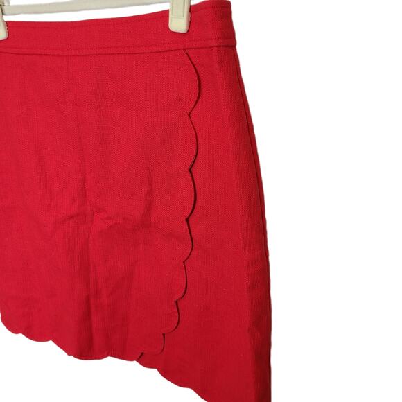 J. Crew Skirt Mini Skirt Pencil Skirt Womens 8 Red Scalloped Cotton Skirt Womens - Picture 4 of 8